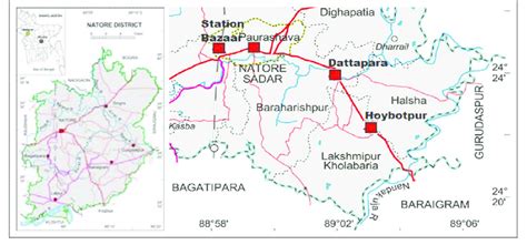 Geographic map of the Natore district with pilot sites. | Download ...