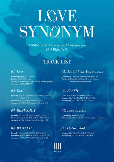 WONHO - 1st Mini Album Part 2 : 'Love Synonym (#2) Right for Us' (Tracklist) : r/kpop