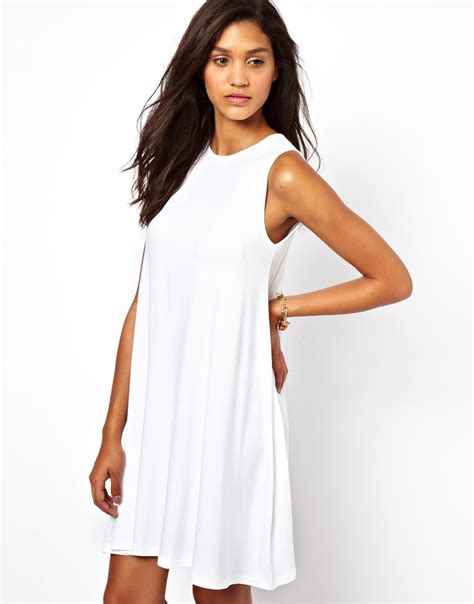 Asos Sleeveless Swing Dress in White | Lyst