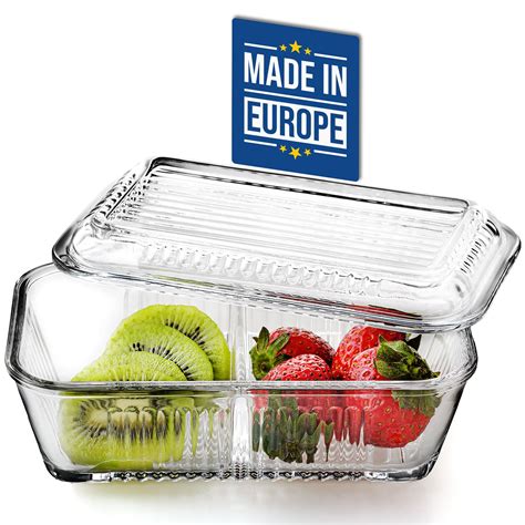 Buy Crystalia Double Compartment Glass Food Container with Glass Lid ...