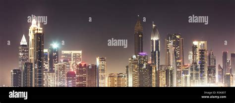 Dubai Skyline At Night Stock Photo - Alamy