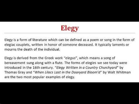 Elegy | What is Elegy? Figure of Speech | Literary Terms | Elegy ki? Elegy kake bole? - YouTube