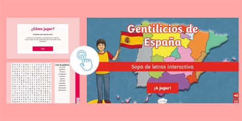 Sopa de letras interactiva: Gentilicios de España - Twinkl Go