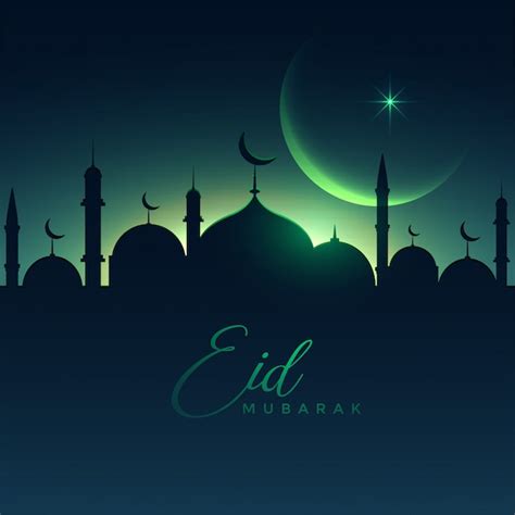 Premium Vector | Beautiful eid mubarak night scene with moon