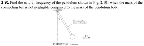 [Solved] 2.91 Find the natural frequency of the pendulum shown in Fig. 2.101... | Course Hero