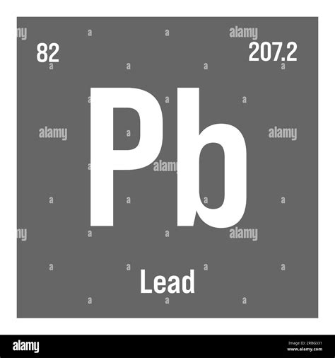 Lead, Pb, periodic table element with name, symbol, atomic number and weight. Heavy metal with ...