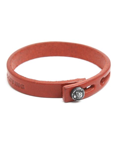 Diesel Amosto Red Leather Bracelet in Red for Men | Lyst