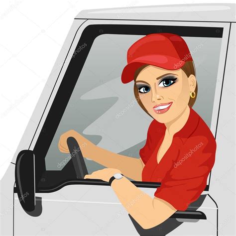 Smiling truck female driver in the car Stock Vector by ©flint01 94016912