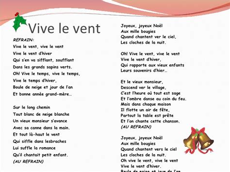 chant de noel vive le vent paroles