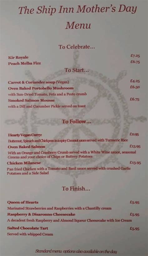 Menu at The Ship Inn pub & bar, Dunfermline