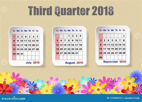 Calendar For The Third Quarter Of 2018 Year Stock Vector - Illustration of quarter, office ...