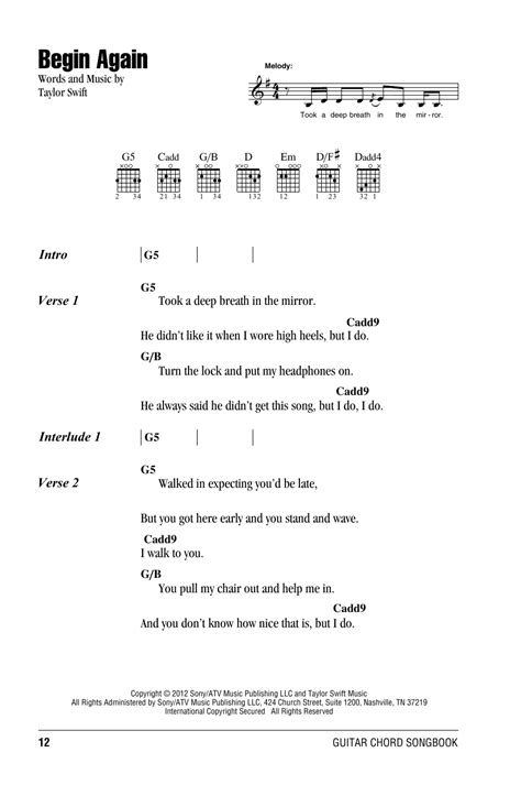 Begin Again by Taylor Swift - Guitar Chords/Lyrics - Guitar Instructor