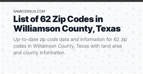 Williamson County Zip Codes | List of 62 Zip Codes in Williamson County, Texas