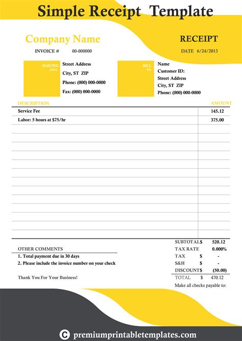 Free Printable Receipt Template Excel Great : Receipt Forms