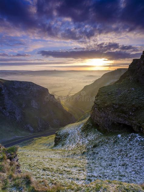 Frosty Sunrise Over Winnats Pass in the Peak District National Park, UK ...