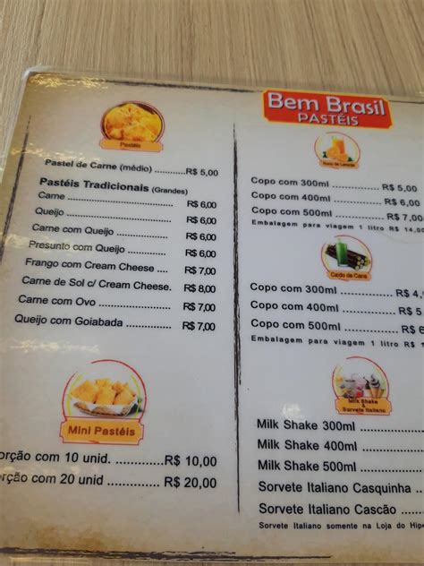 Menu at Bem Brasil Pasteis restaurant, Barreiras