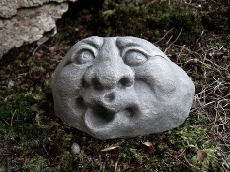 Garden Rock Face, Concrete Garden Face, Funny Face, Rocks With Faces, Garden Decor, Rock Faces ...