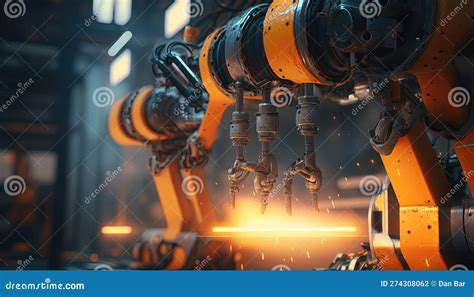 Industrial Robots in a Futuristic Factory. Assembly Line. Generative Ai ...