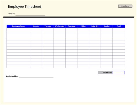 Blank Employee Timesheet Template | Templates Printable Free with Weekly Time Card Template Free ...