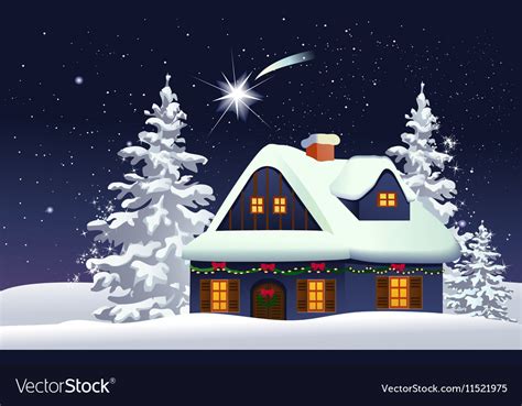 Christmas snowy house Royalty Free Vector Image