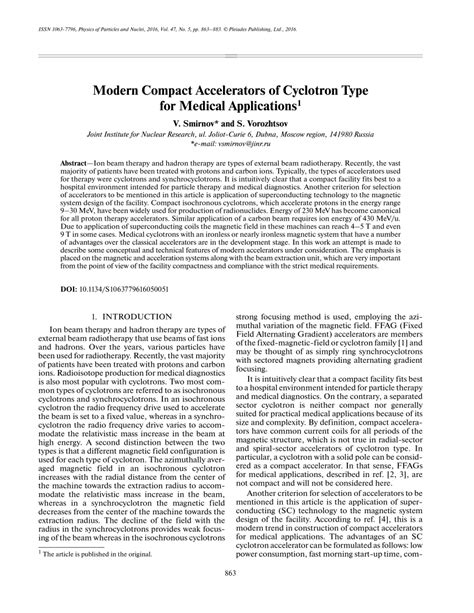 (PDF) Modern compact accelerators of cyclotron type for medical ...