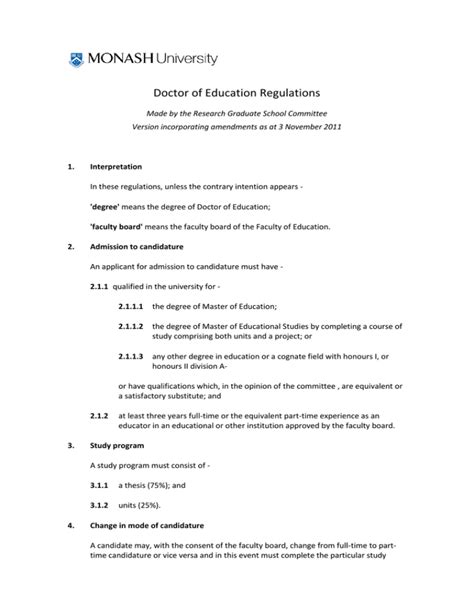 Doctor of Education Regulations