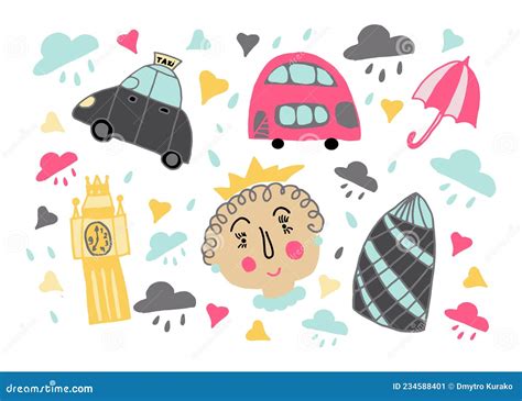 London Cartoon Illustration. London Doodle Drawing. Modern Style London City Illustration Stock ...