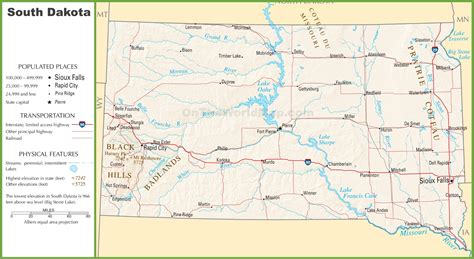 South Dakota highway map - Ontheworldmap.com