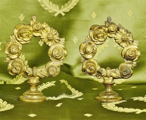 Beautiful Large Pair Antique French Chateau Curtain Pole Finials, Roses, Flowers, 19th Century ...