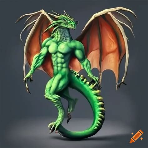 Detailed illustration of a green bodybuilder dragon