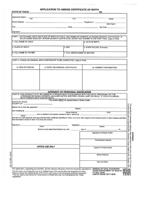 Application To Amend Certificate Of Birth printable pdf download