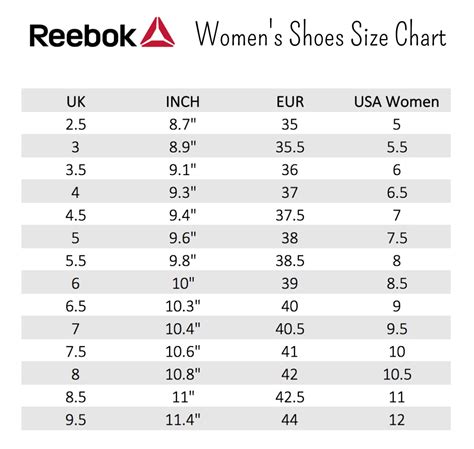 Reebok Shoe Size Chart | Hot Sex Picture