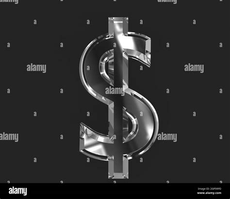 White polished glass made clear font - dollar - peso sign isolated on dark, 3D illustration of ...