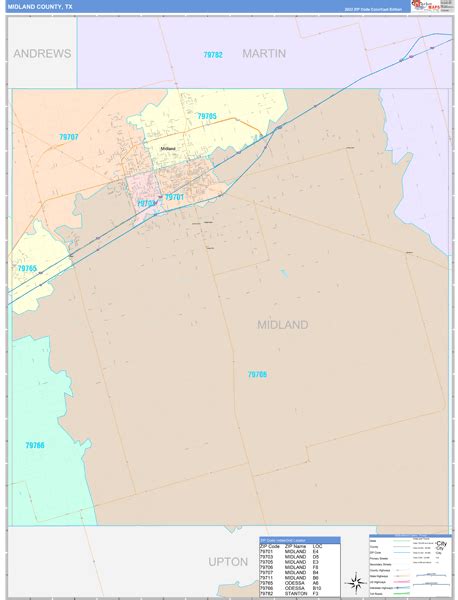 Midland County, TX Wall Map Color Cast Style by MarketMAPS - MapSales