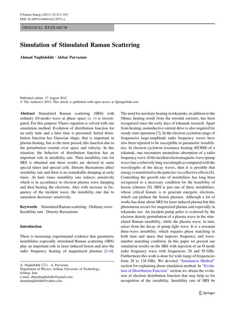 (PDF) Simulation of Stimulated Raman Scattering