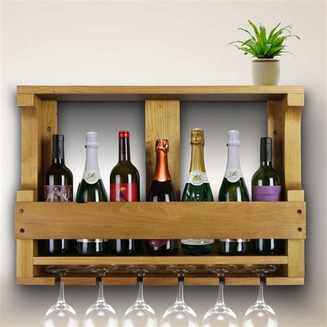 Artiss Wall Wine Rack Wooden Wine Glass Racks Timber Bottle Holder ...