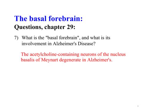 The basal forebrain: Questions, chapter 29: involvement in Alzheimer' s Disease?