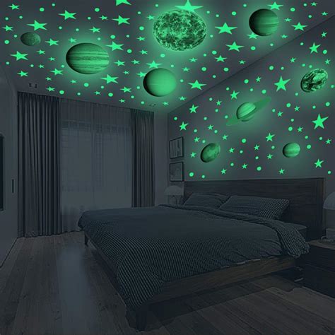 Amazon.com: Glow in The Dark Stars and Planet Wall Stickers for Kids Bedroom Living Room 79pcs,9 ...