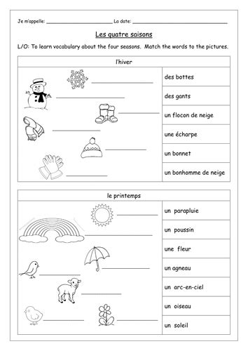 FRENCH - The Four Seasons - Les Quatre Saisons - Worksheets | Teaching ...