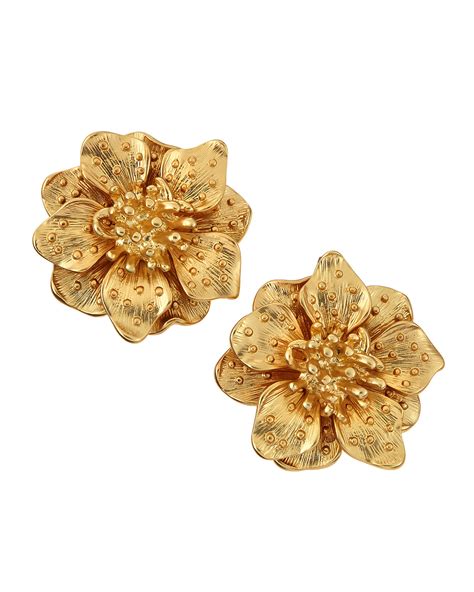 Lyst - Kenneth Jay Lane Satin Golden Flower Clip Earrings in Metallic