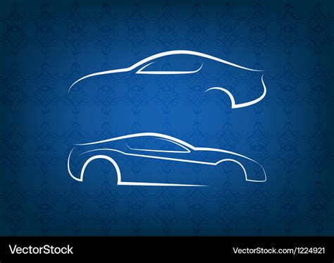 White car logos on blue floral background Vector Image