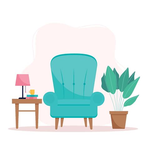 Interior with Armchair, House Plant and Side Table Illustration ...