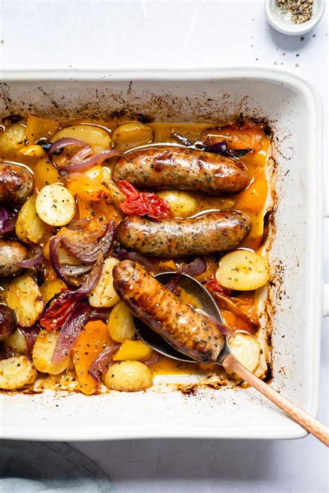 Simple Sausage Traybake (sausage and potato bake) - Savvy Bites