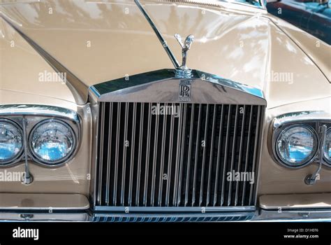 Classic Car Front Grill and Head Lights Rolls Royce View from the front. Close up Stock Photo ...