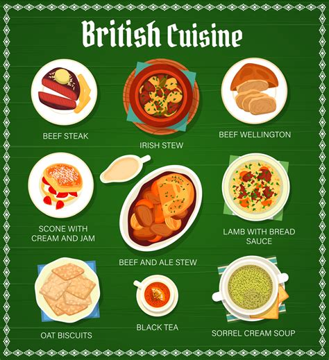 British cuisine restaurant menu with English food 10876369 Vector Art at Vecteezy