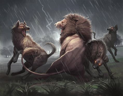 Lion vs Hyena Painting by TehChan on DeviantArt