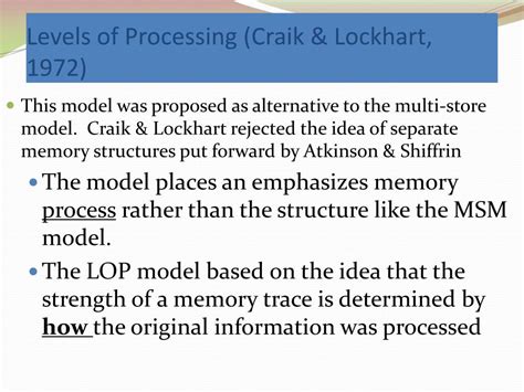 PPT - Levels of processing memory model overview PowerPoint ...