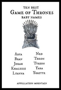 the best game of thrones baby names are shown in this black and white poster