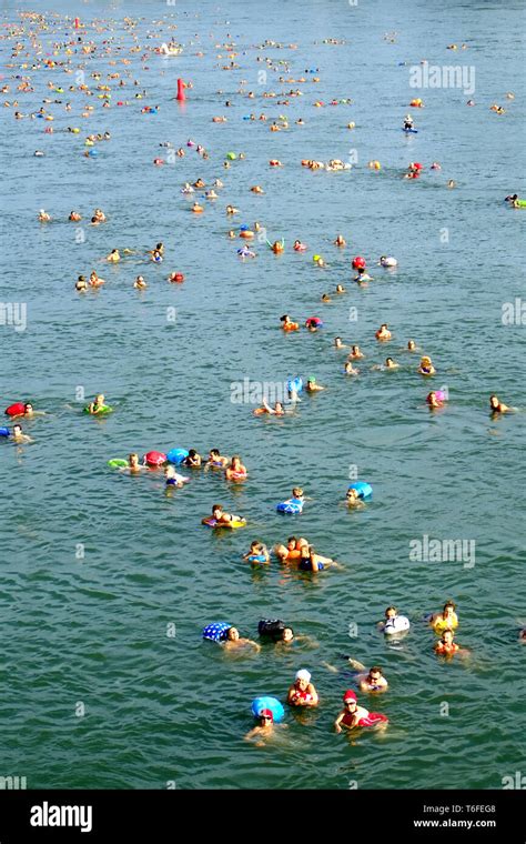 Swimmers, Basel Rhine Swimming Stock Photo - Alamy