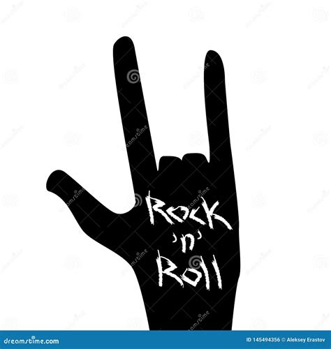 Silhouette of Hand Showing a Rock Sign and Text of Rock-n-roll. Vector Illustration. Stock ...